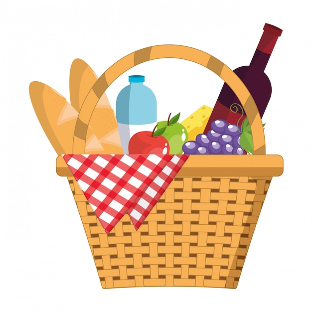 Vector picnic basket food