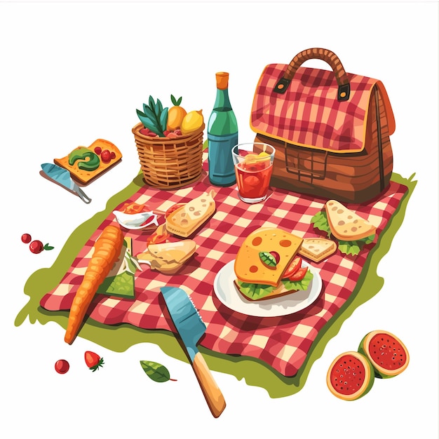 Vector picnic basket outdoors