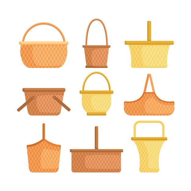 Picnic basket set cartoon vector illustration