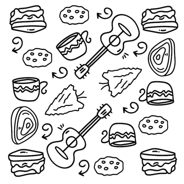 Picnic e campeggio doodle line set vector