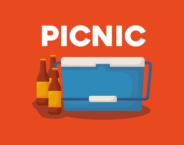 Picnic cooler and beer bottles