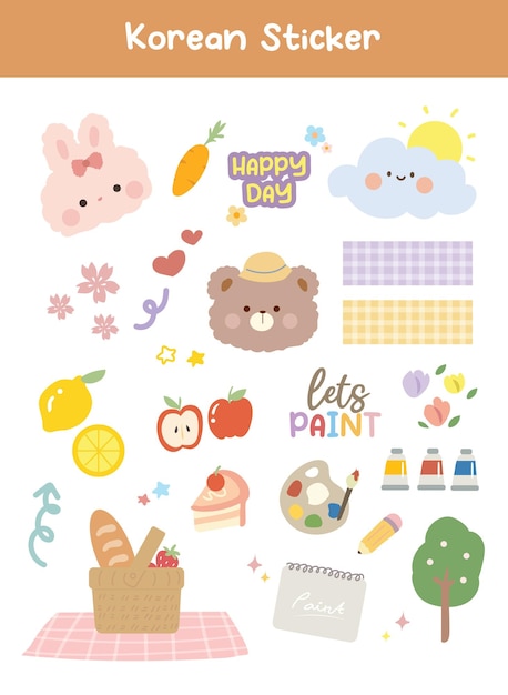 Picnic Day Cute Korean Sticker Printable Vector Illustration