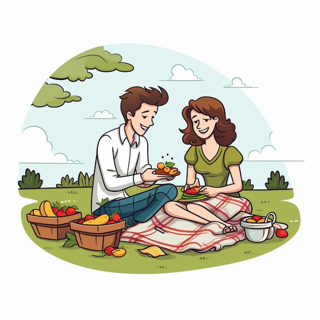 Picnic drawing cartoon vector