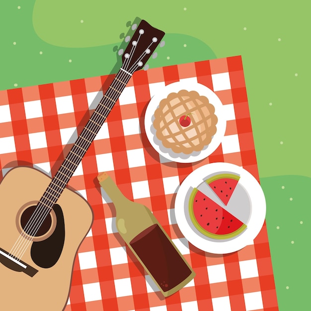 Vector picnic food and guitar