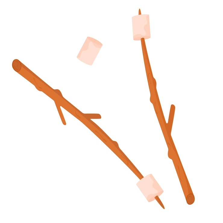 Vector picnic hiking camping hiking marshmallows on sticks for baking over a fire