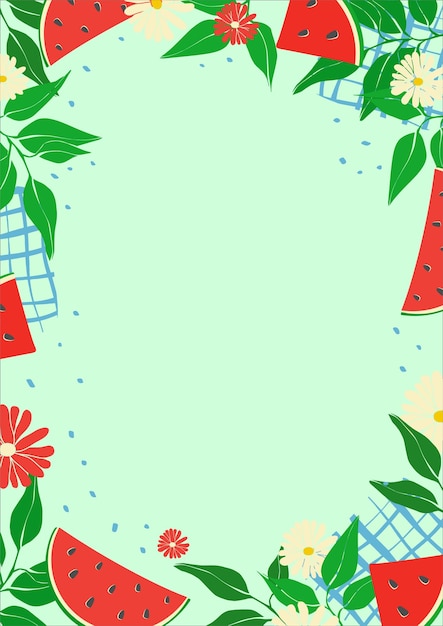 Picnic in nature vector illustration with watermelons summer frame holiday invitation design