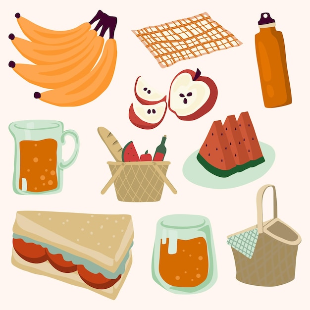 Picnic Objects Cute Hand Drawn Illustration Set