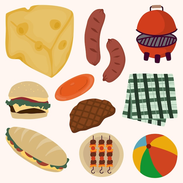 Picnic Objects Cute Hand Drawn Illustration Set