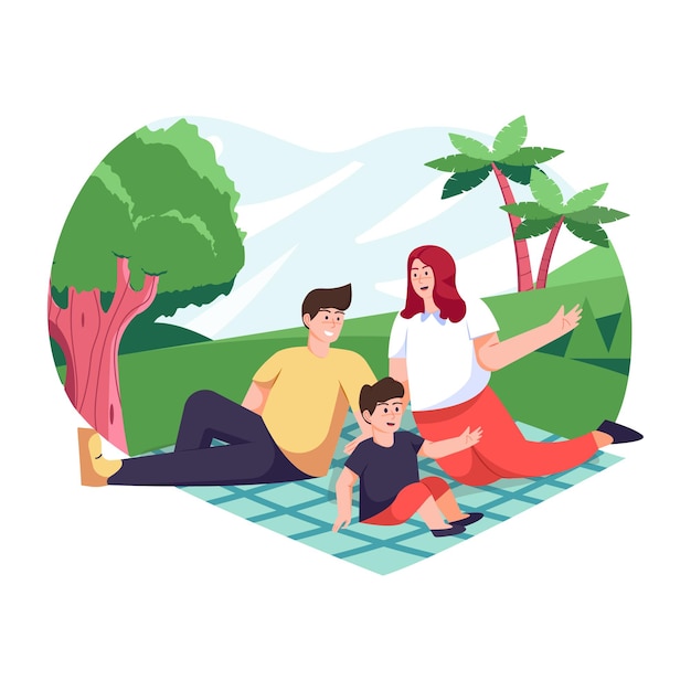 Picnic in the park flat illustration