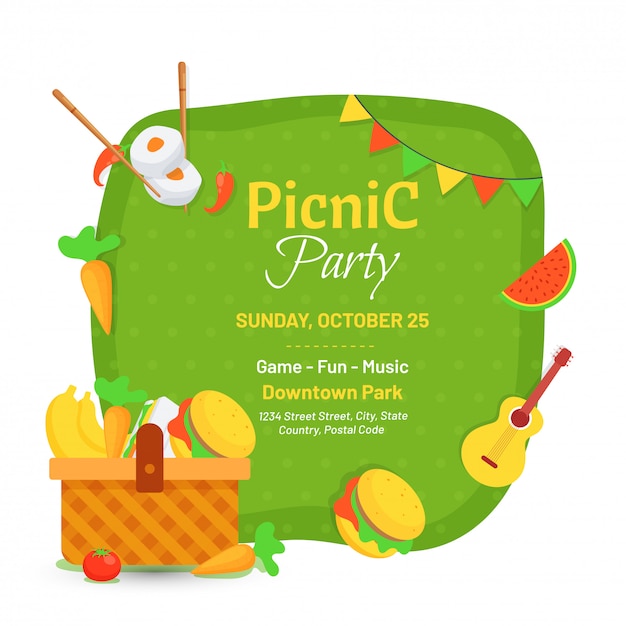 Picnic party invitation card design.