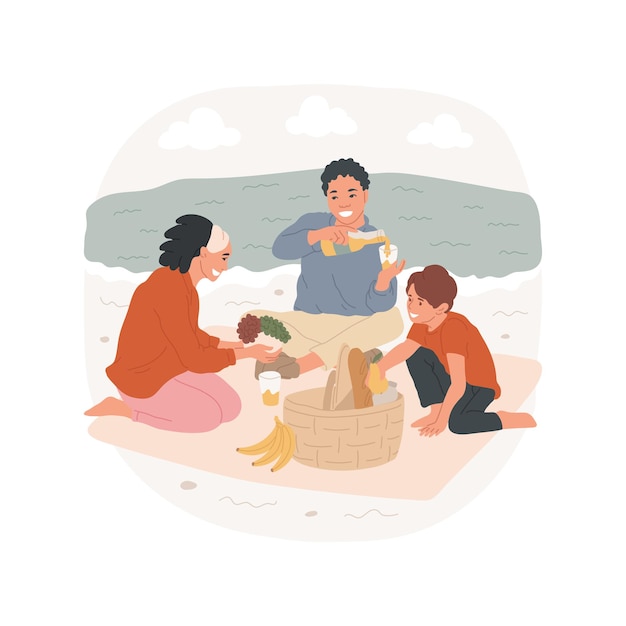 Picnic on seashore isolated cartoon vector illustration