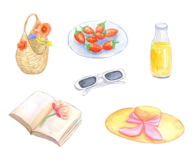 Set da picnic illustrazione ad acquerello disegnata a mano