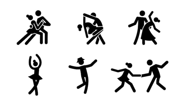 Pictogram danser stok figuur pictogrammenset zwart pictogram partij dansen mensen tango paar ballet woman