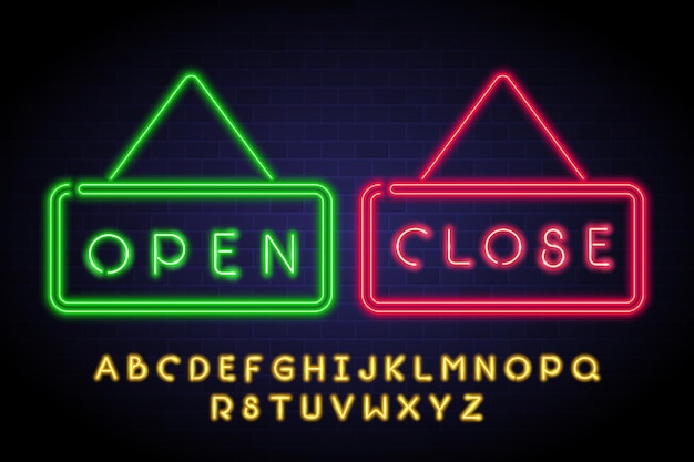 Pictogram openen en sluiten met gloeiend neonlichtelement