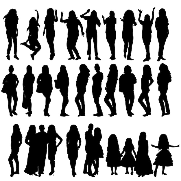 Vector pictogram silhouet van een meisje vrouwen set