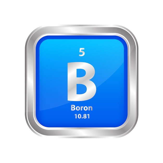 Pictogram structuur boor (B) nummer scheikundig element vierkante blauwe lijn zilveren periodiek systeem.