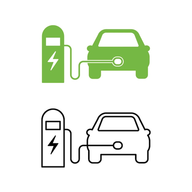 Vector pictogram van een elektrische auto en elektrische laadstation