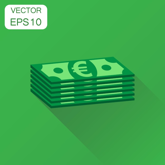 Pictogram van het bedrijfsconcept van het eurogeld Vectorillustratie op groene achtergrond met lange schaduw