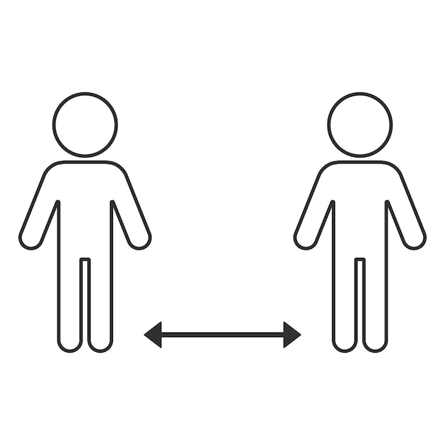 Pictogram voor sociale afstand Eenvoudige silhouetten van mensen met een pijl ertussen Kan worden gebruikt om de uitbraak van het coronavirus te voorkomen