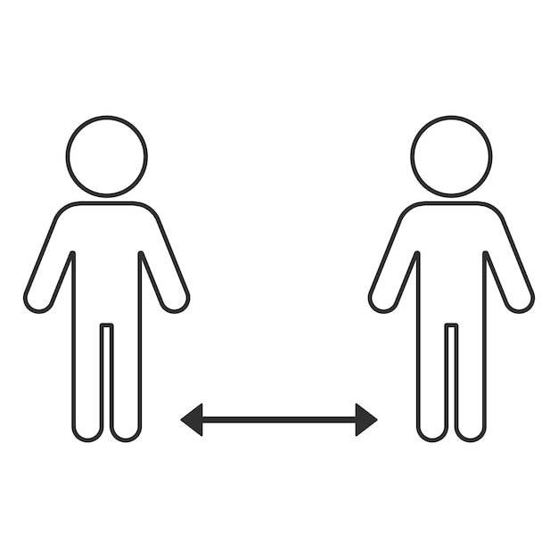 Pictogram voor sociale afstand eenvoudige silhouetten van mensen met een pijl ertussen kan worden gebruikt om de uitbraak van het coronavirus te voorkomen