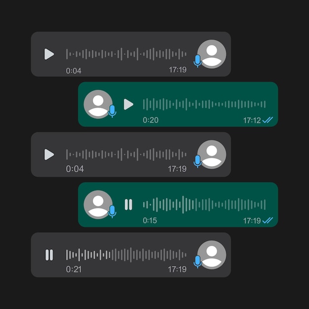 Vector pictogram voor spraakberichten instellen met geluidsgolf voor sociale media sms-sjabloonbellen voor het samenstellen van spraakdialogen donker interfaceontwerp vectorillustratie op een witte achtergrond