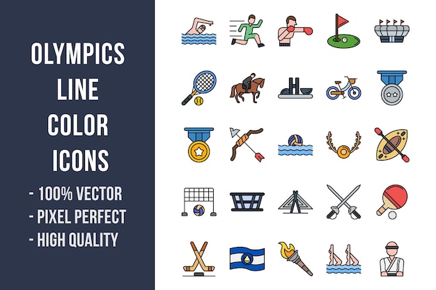 Vector pictogrammen voor lijnkleuren van de olympische spelen