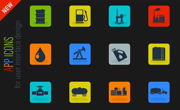 Vector pictogrammen voor olie- en benzine-industrie objecten