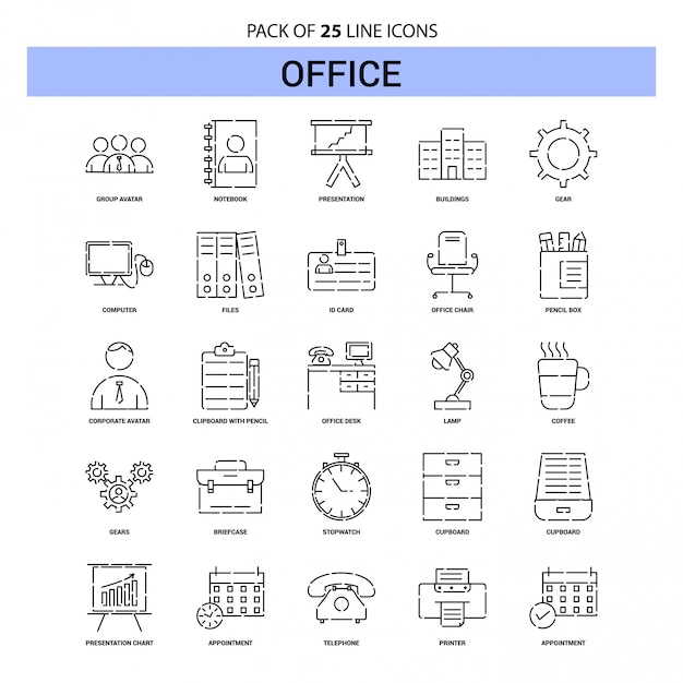 Pictogrammenreeks kantoorlijn - 25 overzichtslijnstijl