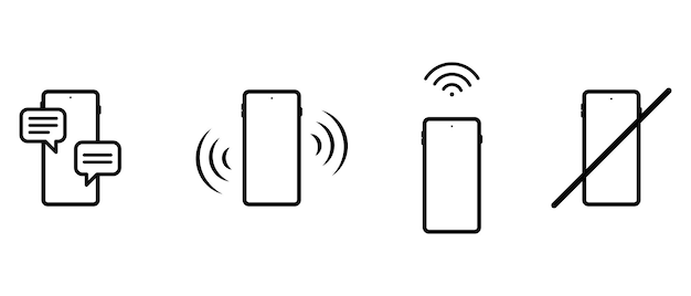 Pictogrammenset van slimme telefoon met berichten Beltoon of trillende wifi en verboden