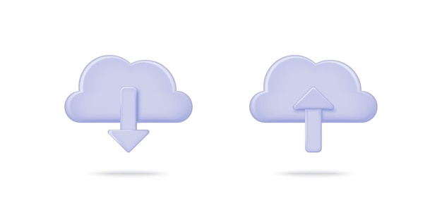 Pictogrammenset voor cloudopslag App met gegevensoverdracht 3D-vectorillustratie