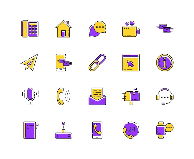 Pictogramreeks contactlijn Bewerkbare lijn Pixelperfecte pictogrammenset Basiscontactlogo Set bevat pictogrammen zoals Ondersteuning telefoonrouter Bericht Telefooncontactboek E-mail Sitemelding