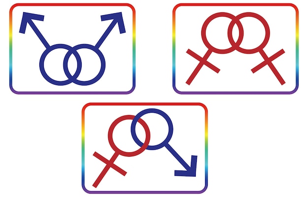 Vector pictograms gay couples lesbian couples male and female couple marks rainbow lines