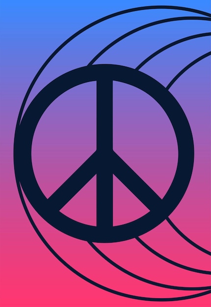 Pictogramsticker in hippiestijl met een vredesteken op een achtergrond met kleurovergang met zwarte cirkelsx9