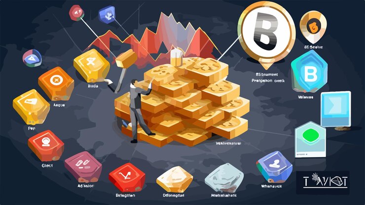 Vector pictograph chart with bitcoin mining and bonuses