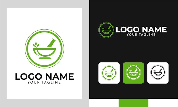 Pictorial logo concept with pharmacy icon leaf and circle shape