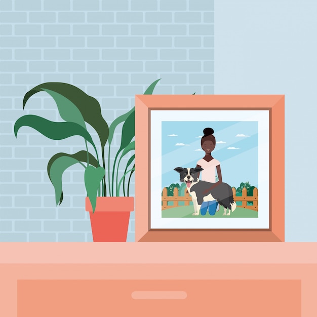 Картина афро женщина с милой собакой в поле