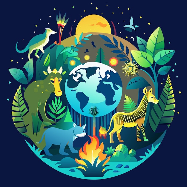 a picture of animals and the world with the words  wild animals  and a fire pit