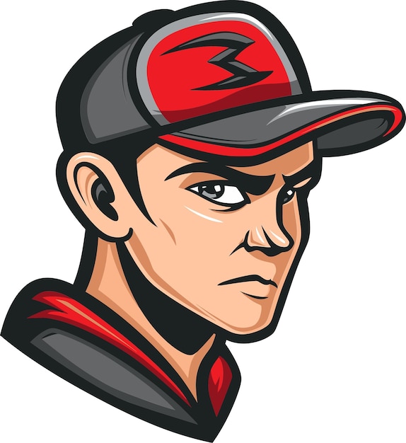 a picture of a baseball player with a red cap on