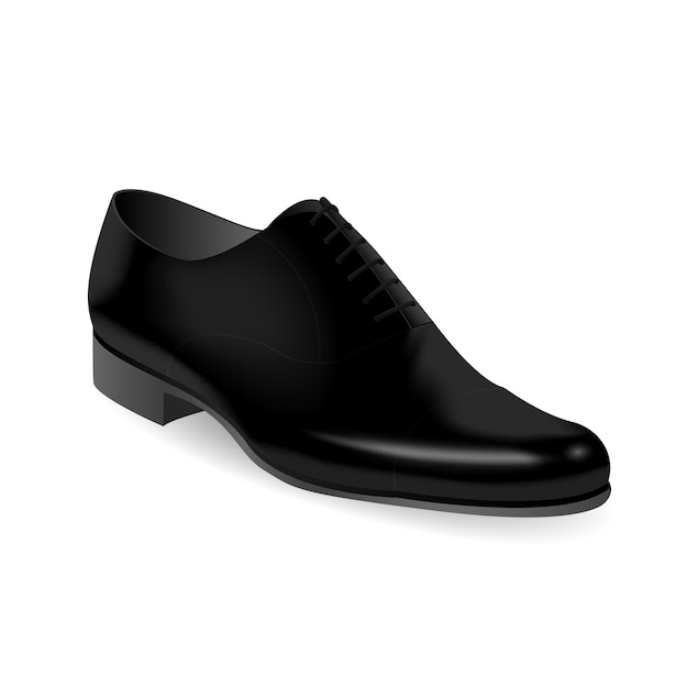 Foto di scarpe da uomo nero su sfondo bianco