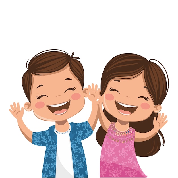 a picture of a boy and girl with their hands up
