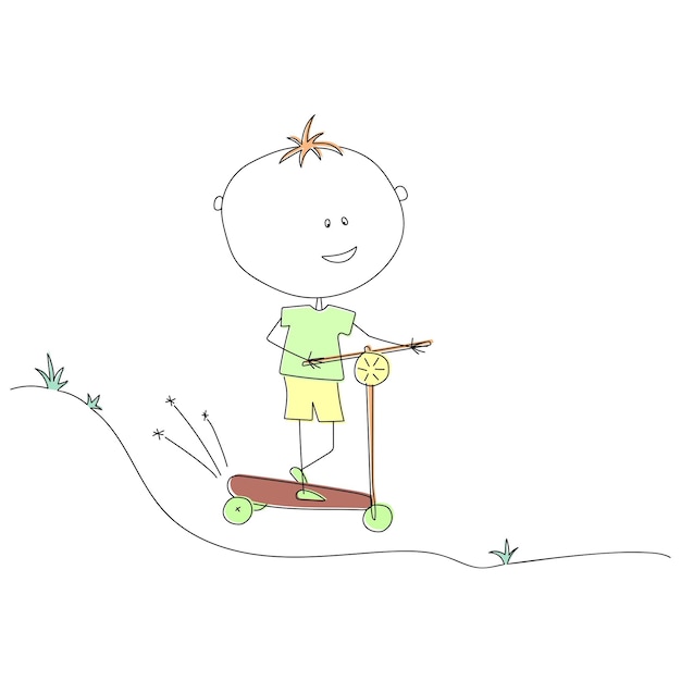 Picture of a boy riding a scooter happy child picture Character with an active lifestyle