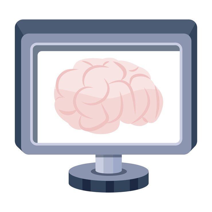Vector a picture of a brain is on a monitor.