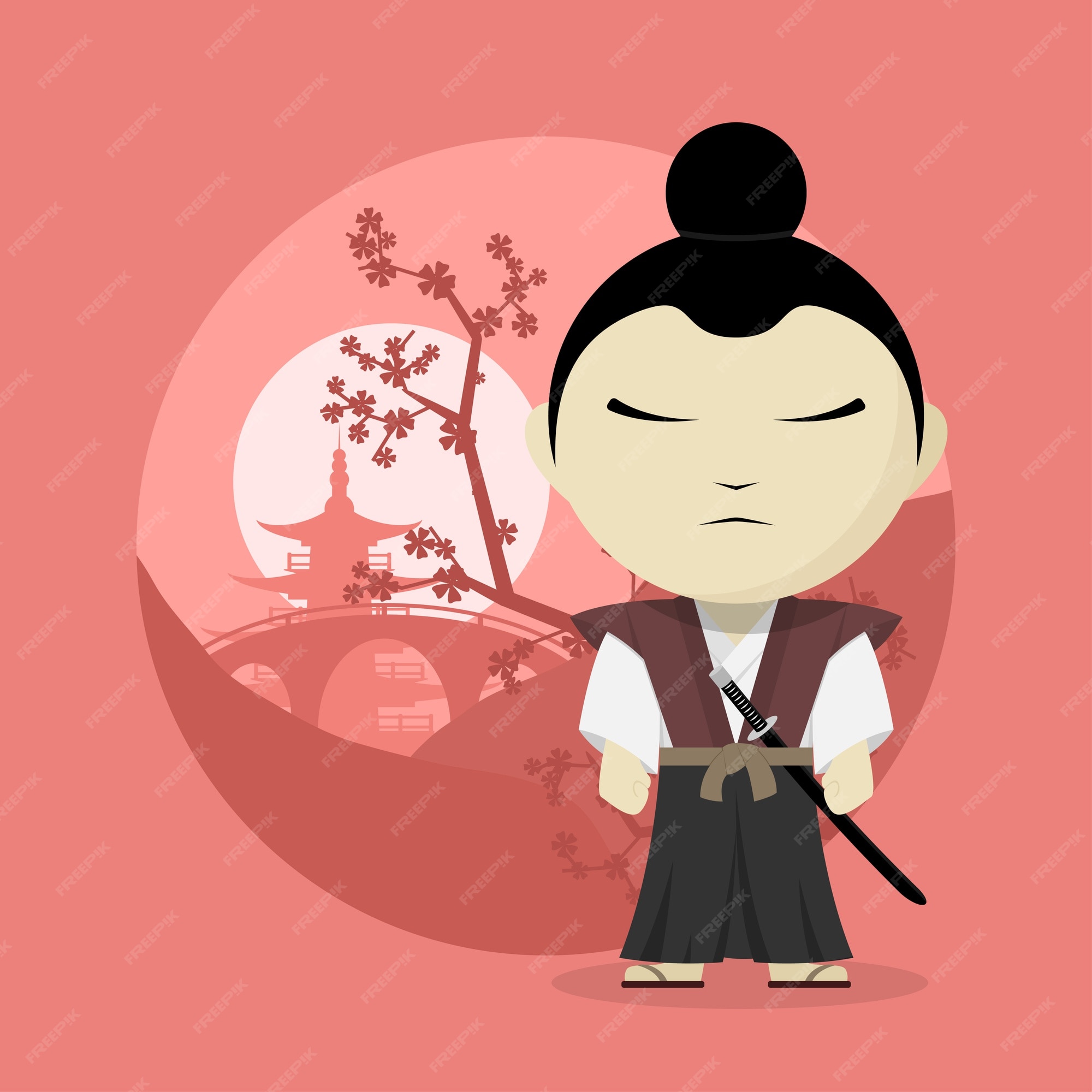 Premium Vector | Picture of a cartoon samurai, style illustration Premium Vector | Picture of a cartoon samurai, style illustration