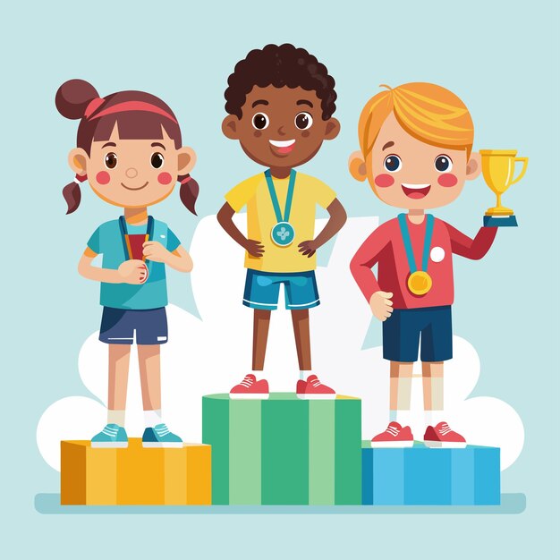 Vector a picture of children with medals on the podium