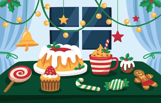 a picture of a christmas scene with a window and christmas decorations