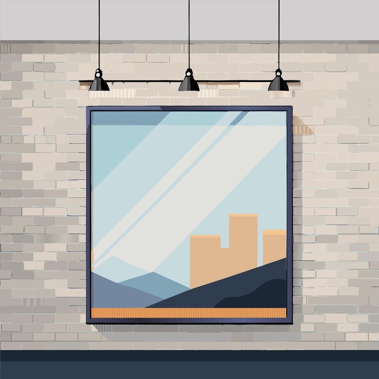 Vector a picture of a city is hanging on a brick wall