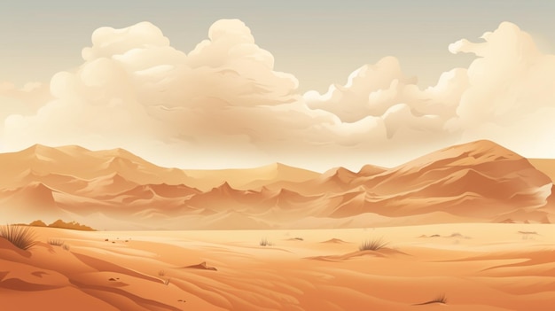 Vector a picture of a desert with mountains and clouds in the background