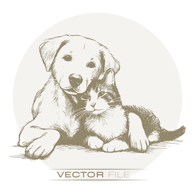 Vector a picture of a dog and a cat with a picture of a dog laying on the floor