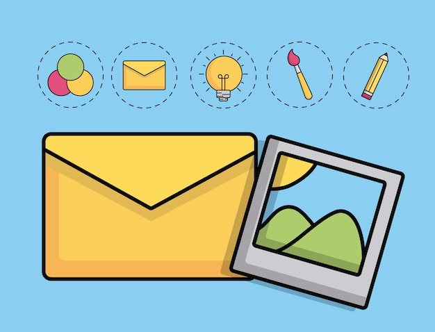 picture and envelope with creative process related icons