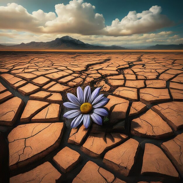 Vettore una foto di un fiore in mezzo al deserto